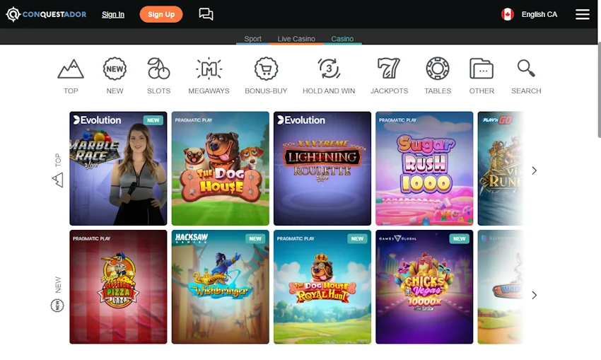 Conquestador Casino games
